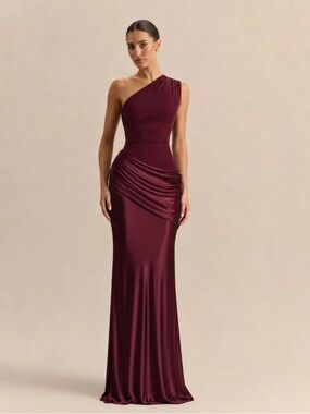 One-Shoulder Burgundy Dress